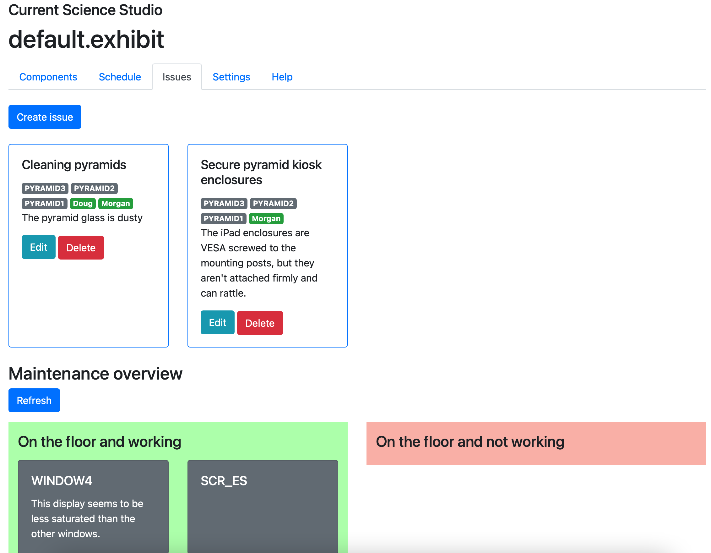 An image of the Control Server maintenance view.